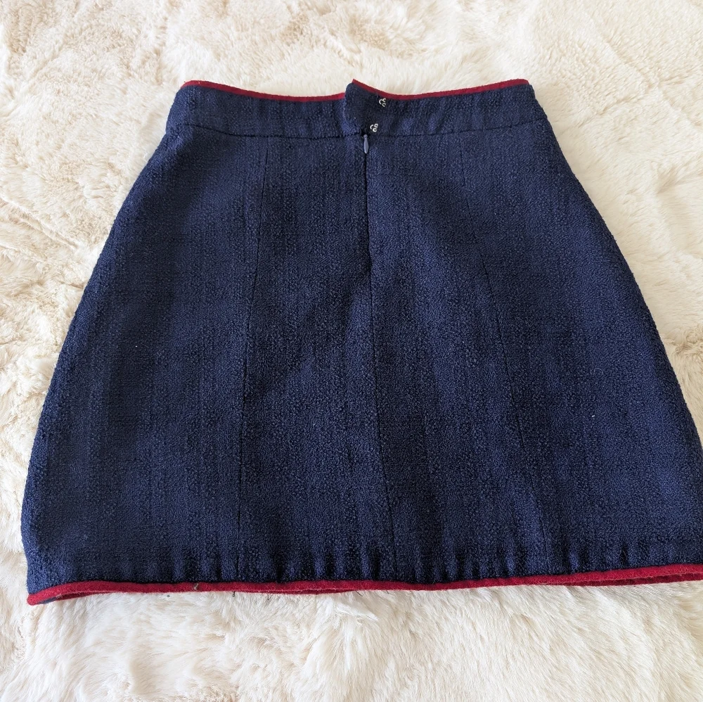 Classic Navy A-Line Skirt with Red Trim Chanel
